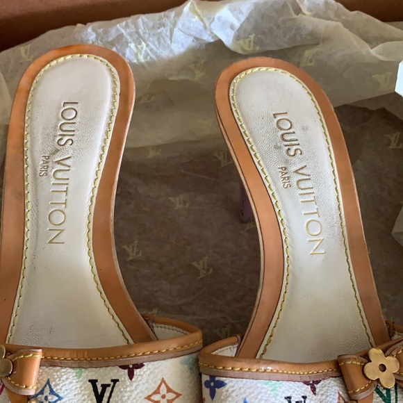 Authentic Louis Vuitton white multicolor mules - Picture 5 of 16